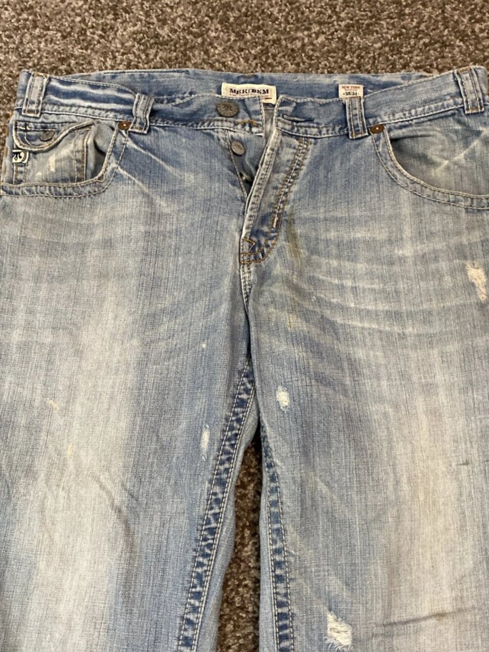 VTG MEK Denim Jeans Blue New York Bootcut Mens 38x 34 Distressed Pants Y2K USA
